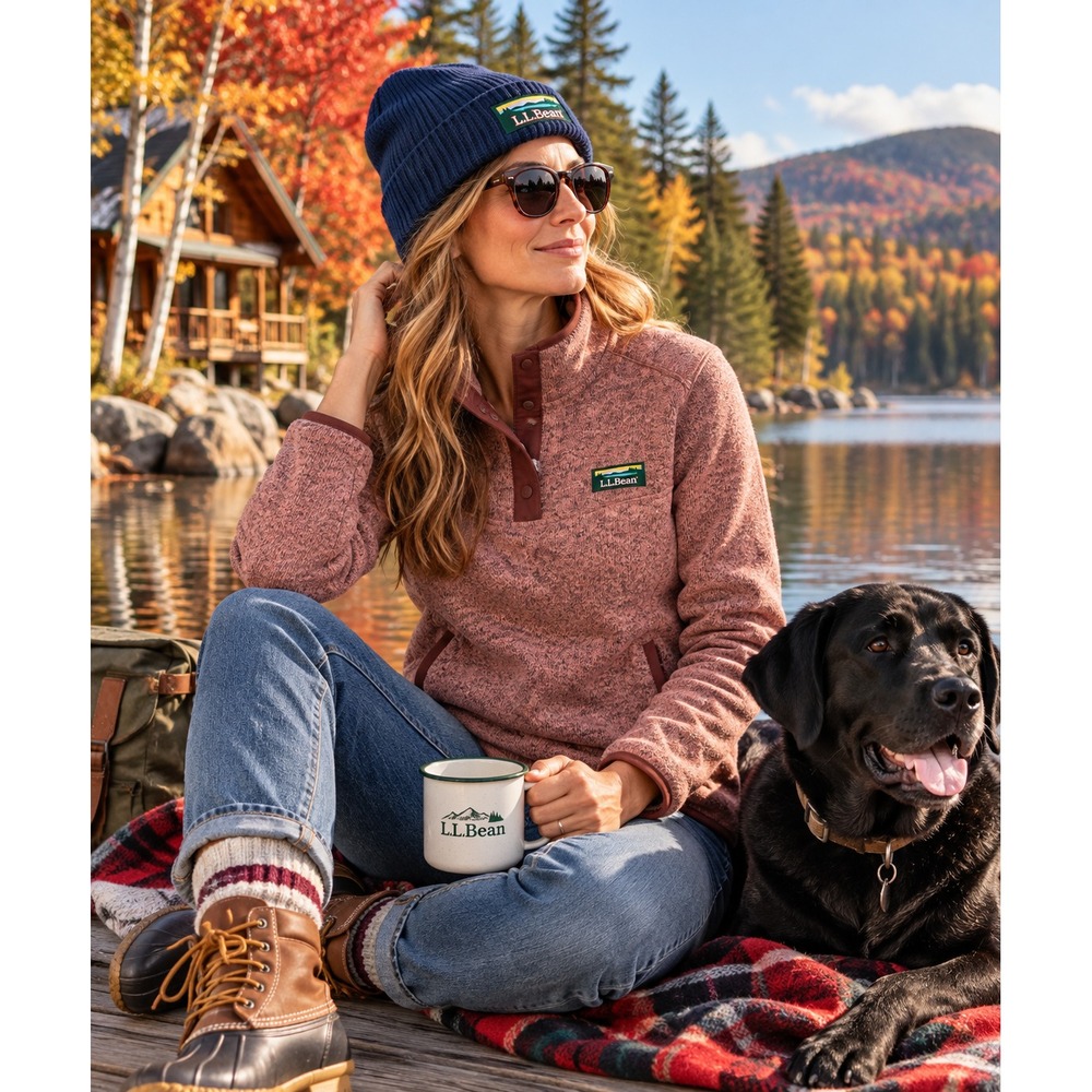 L.L.Bean Sweater Fleece Pullover Womens M Heather Rose 1/4 Snap Outdoor